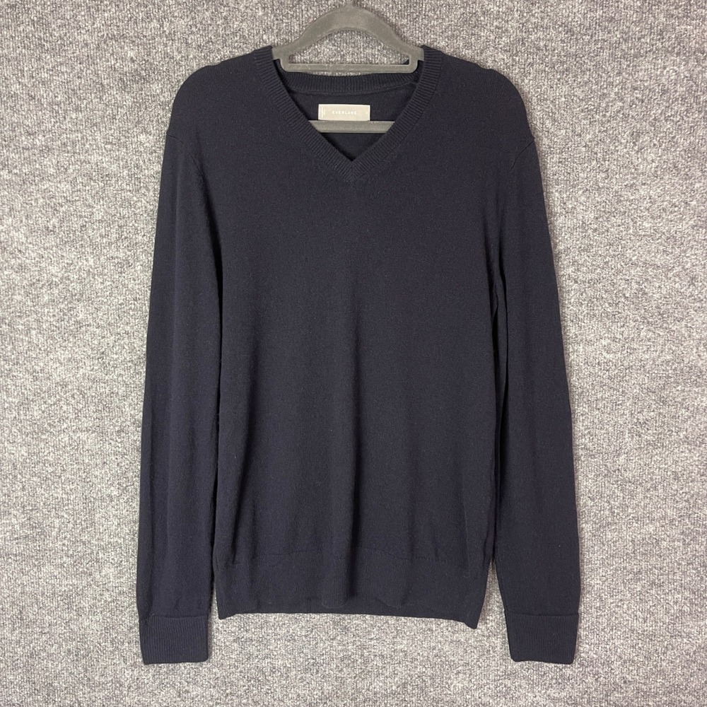 Everlane 100% Cashmere Navy V Neck Long Sleeve Sweater Men's‎ Size Small